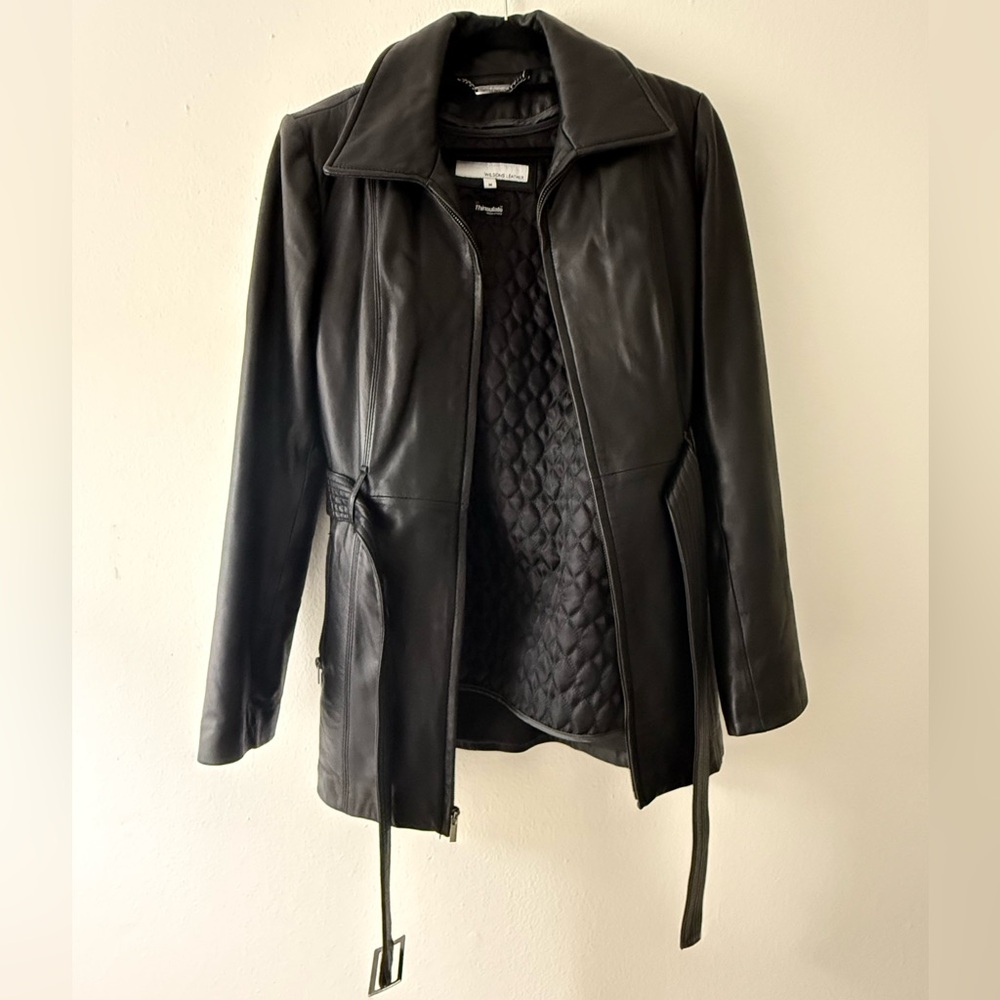 Wilson’s Black Leather Belted Jacket - Size M - Picture 14 of 16